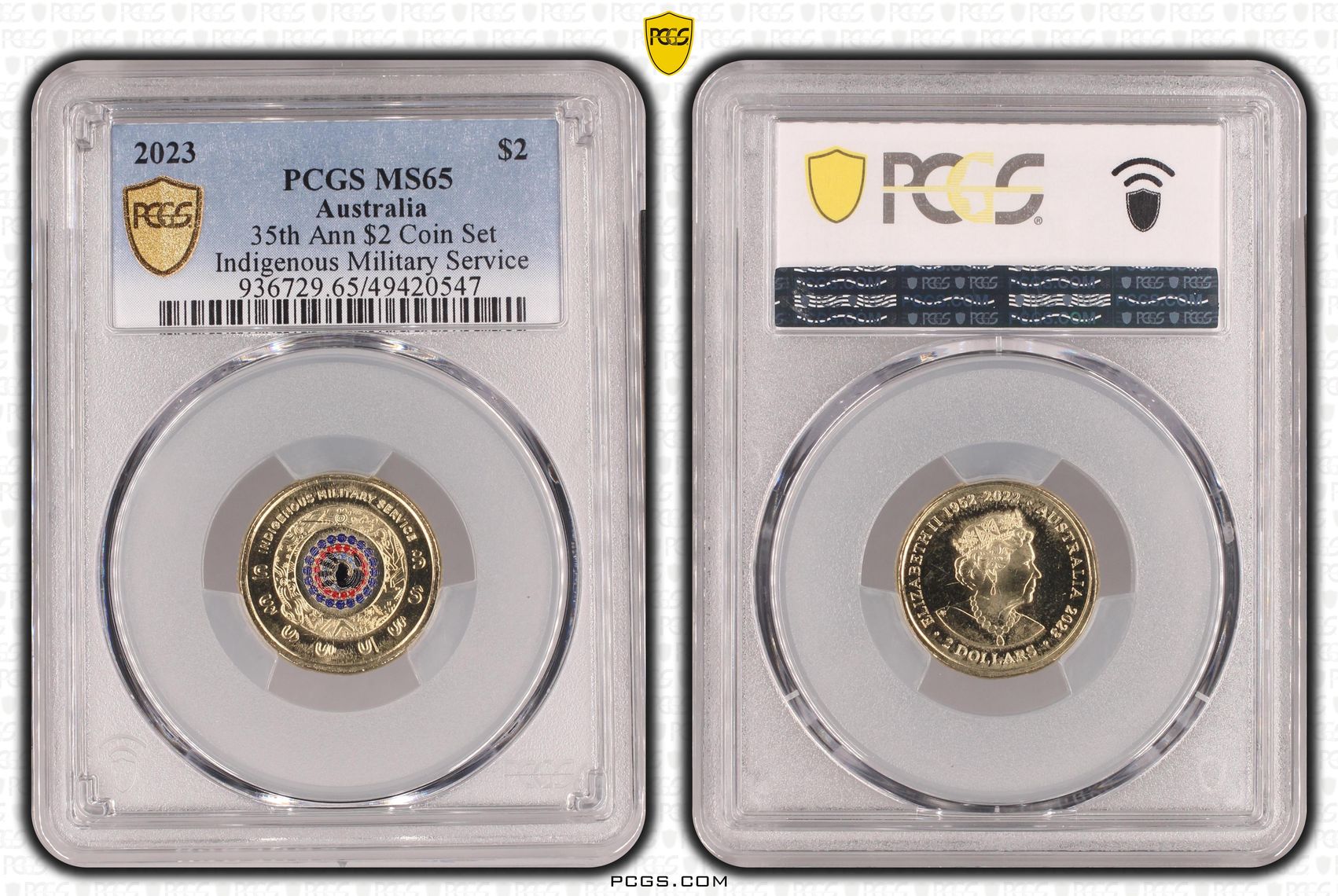 Elizabeth II, 35th Ann $2 Coin Set - Indigenous Military Service, Two Dollar, 2023, PCGS MS65