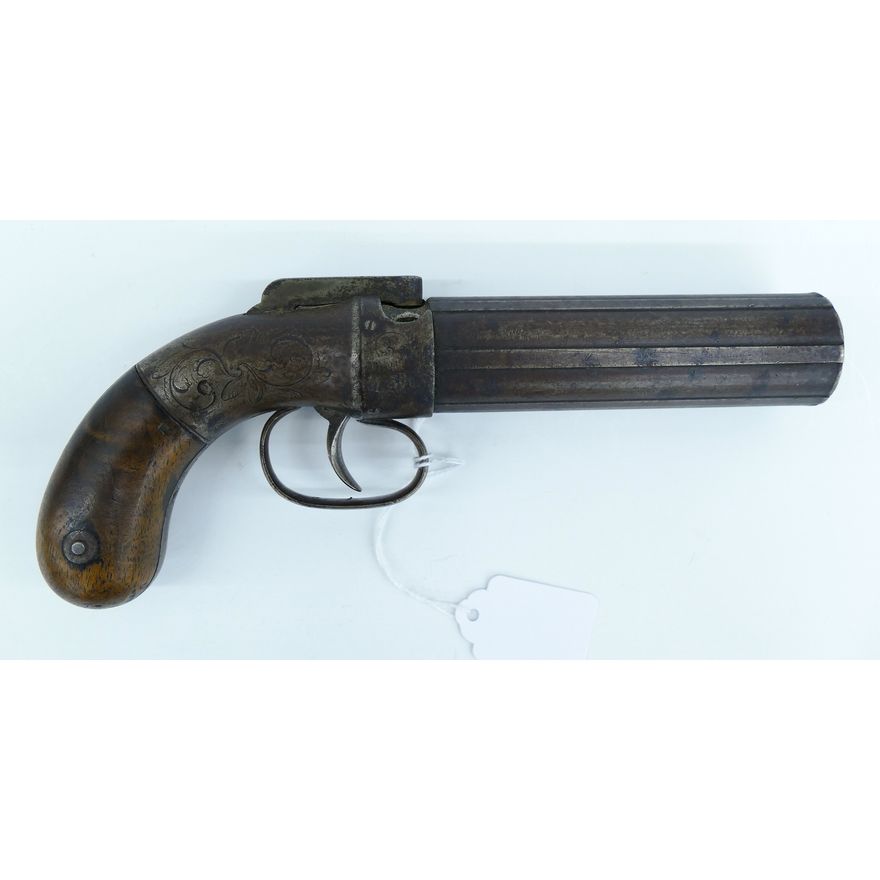 Antique Six Shot Pepperbox Percussion Pistol 9''