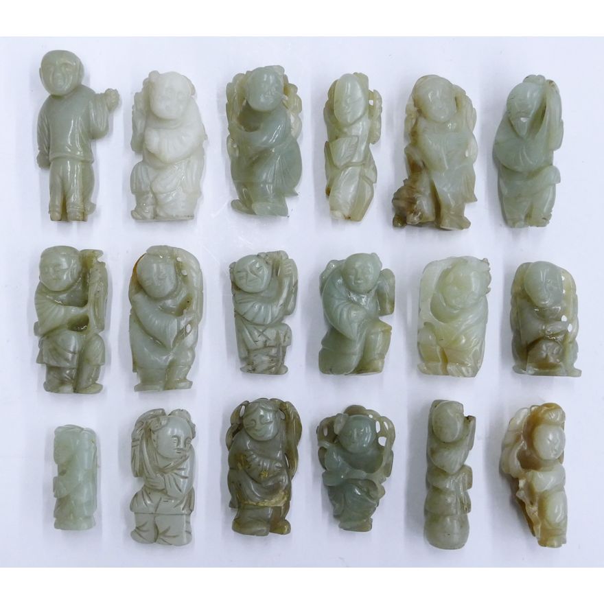 18pc Chinese Qing Jade Immortal Carvings