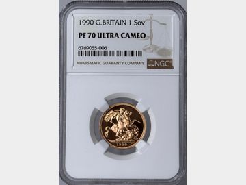 1990 ELIZABETH II PROOF GOLD SOVEREIGN PF70 UCAM TOP POP!