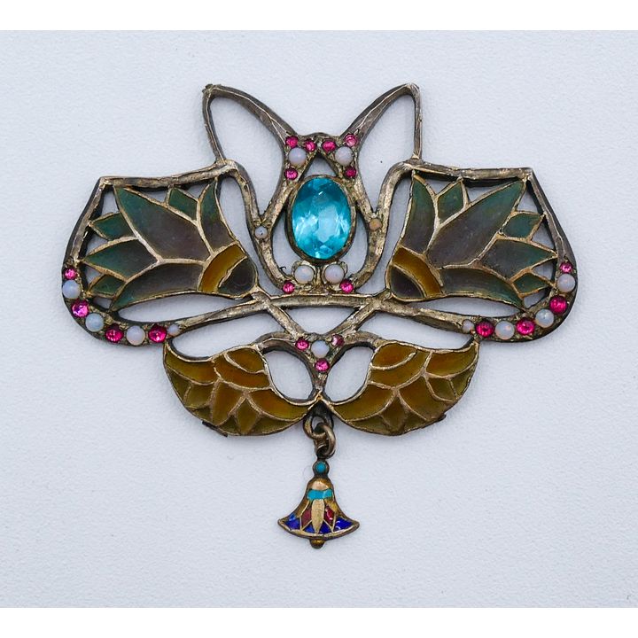Art Nouveau 800 Enameled Silver Pendant 1.75''