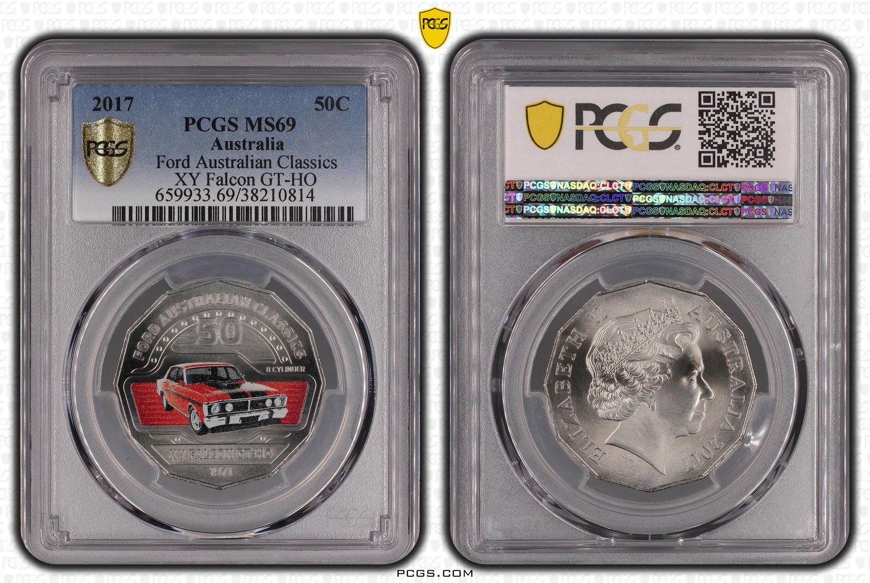 198 · Elizabeth II, Ford Australian Classics - XY Falcon GT-HO , Fifty Cent, 2017, PCGS MS69