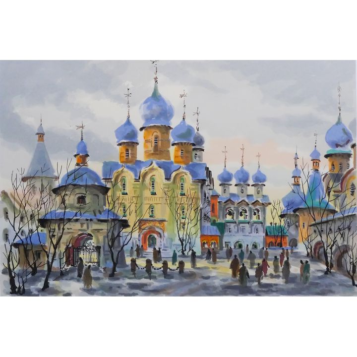 Anatole Krasnyanski 'Rostov Kremlin' S/N Serigraph. c. 1970's. Edition 201/300. Framed. Image measures 15x22''