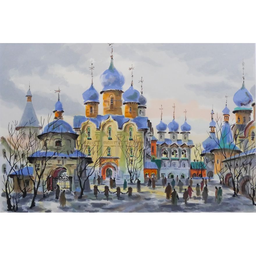 Anatole Krasnyanski 'Rostov Kremlin' S/N Serigraph. c. 1970's. Edition 201/300. Framed. Image measures 15x22''