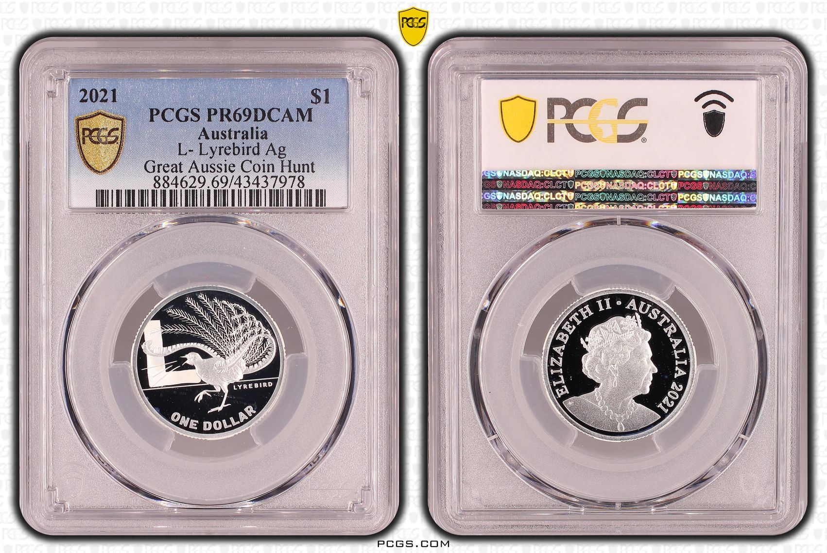 Elizabeth II, Silver, L- Lyrebird, Great Aussie Coin Hunt, One Dollar, PR69DCAM , 2021 PCGS POP - 3/0