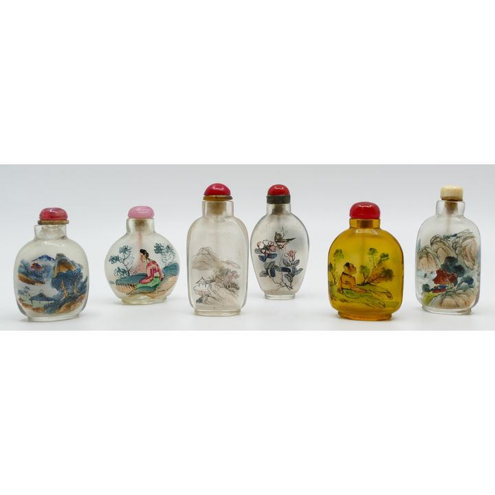 Box 6pc Chinese Reverse Painted Snuff Bottles 2.25'' to 3''