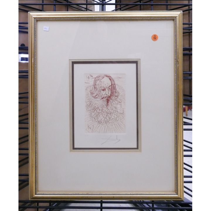 Salvador Dali 'Cervantes' Pencil Signed Etching Framed- 21x17''