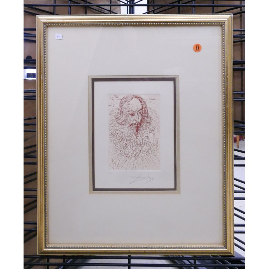 Salvador Dali 'Cervantes' Pencil Signed Etching Framed- 21x17''