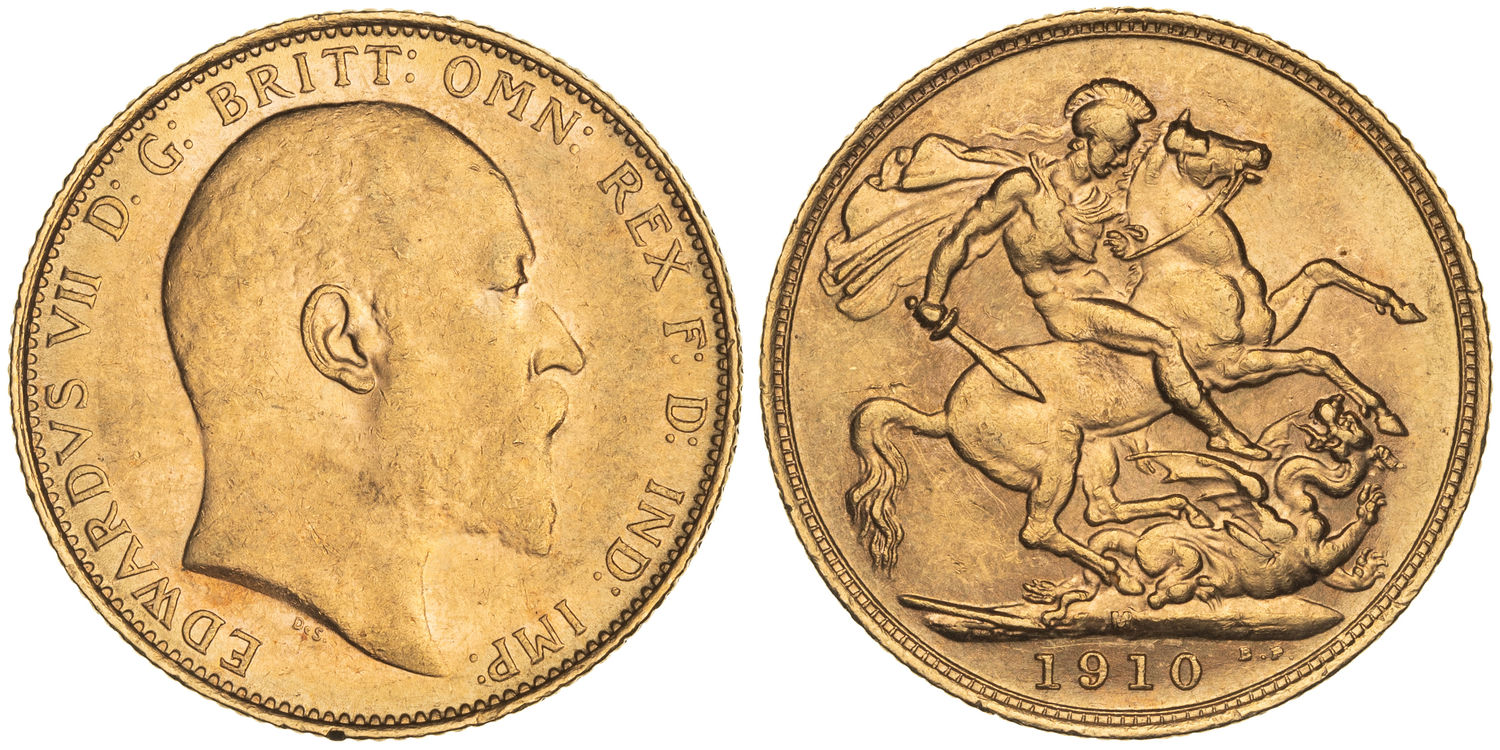 Edward VII, St George Reverse, Sovereign, 1910-M, UNC