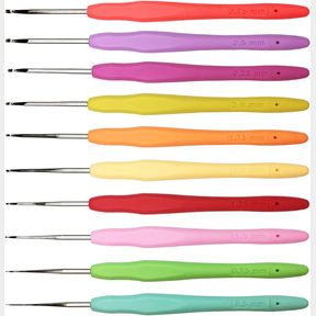 SET OF 10 SMALL SIZE CROCHET HOOK SET, ERGONOMIC HANDLE CROCHET HOOK NEEDLES FOR ARTHRITIC HANDS, THREAD CROCHET STEEL LACE HOOKS