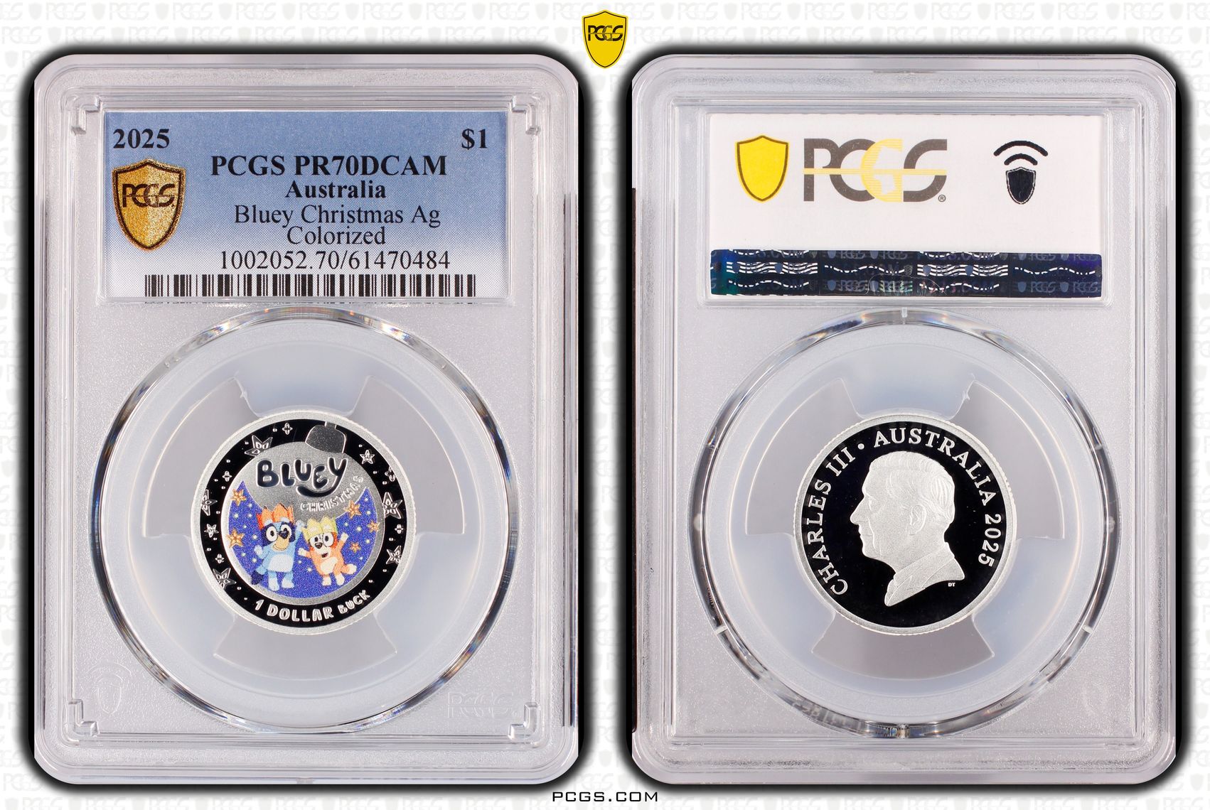 Bluey Christmas Silver Colourised, One Dollar, 2025, PCGS PR70DCAM