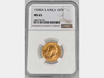 1928 GEORGE V SOUTH AFRICA GOLD SOVEREIGN MS65