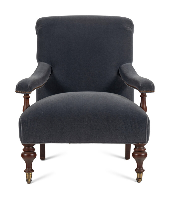 An English Velvet Upholstered Open Armchair 