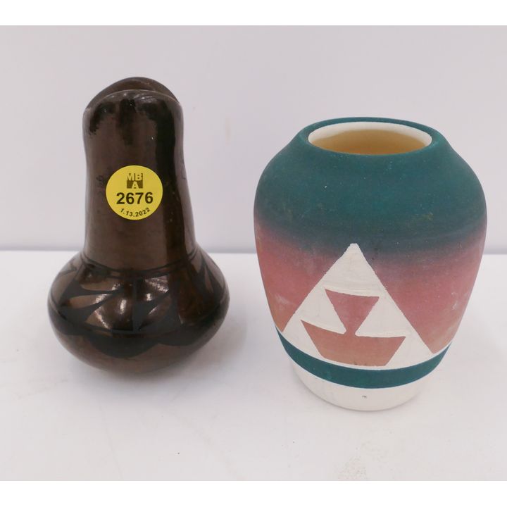 2pc Southwest Native Pottery Small Vases- 4''