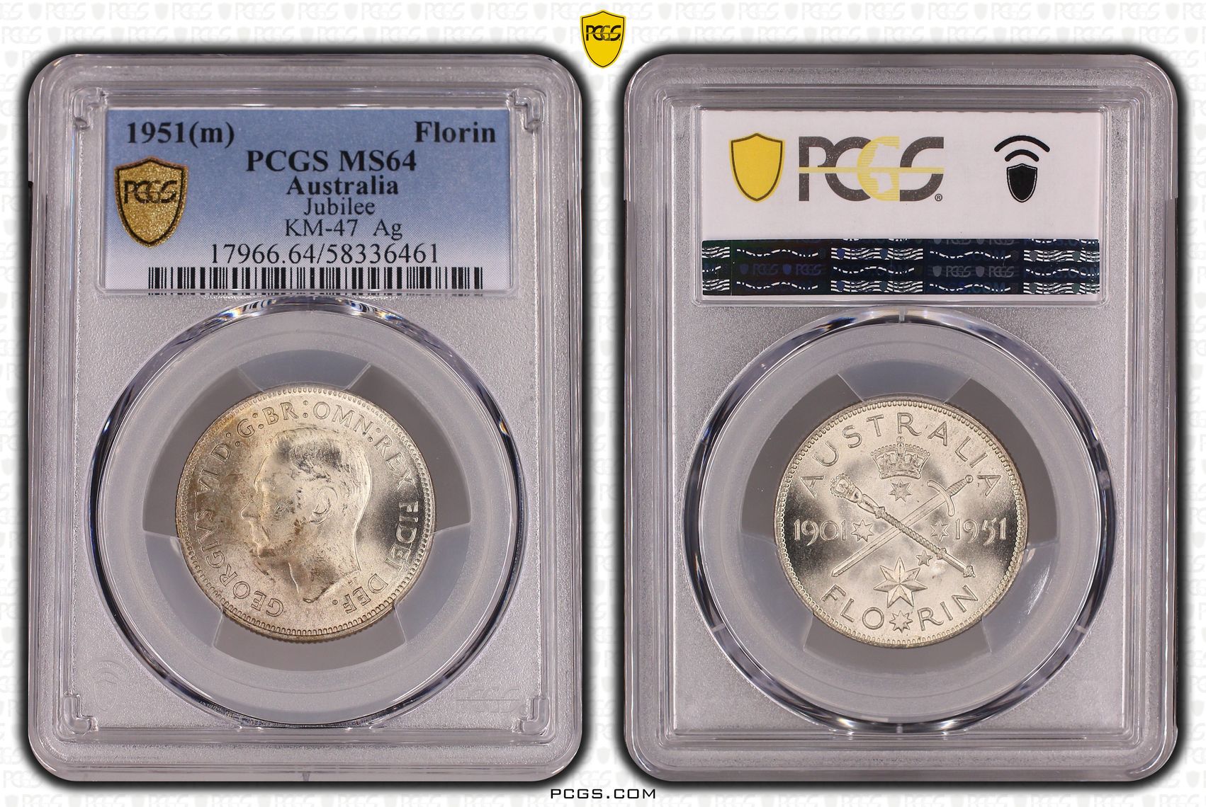 George VI, Jubilee, Florin, 1951(m), PCGS MS64