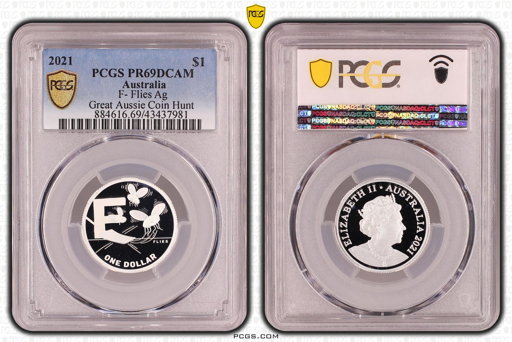 Elizabeth II, Silver, F- Flies, Great Aussie Coin Hunt, One Dollar, PR69DCAM , 2021 PCGS POP - 3/0