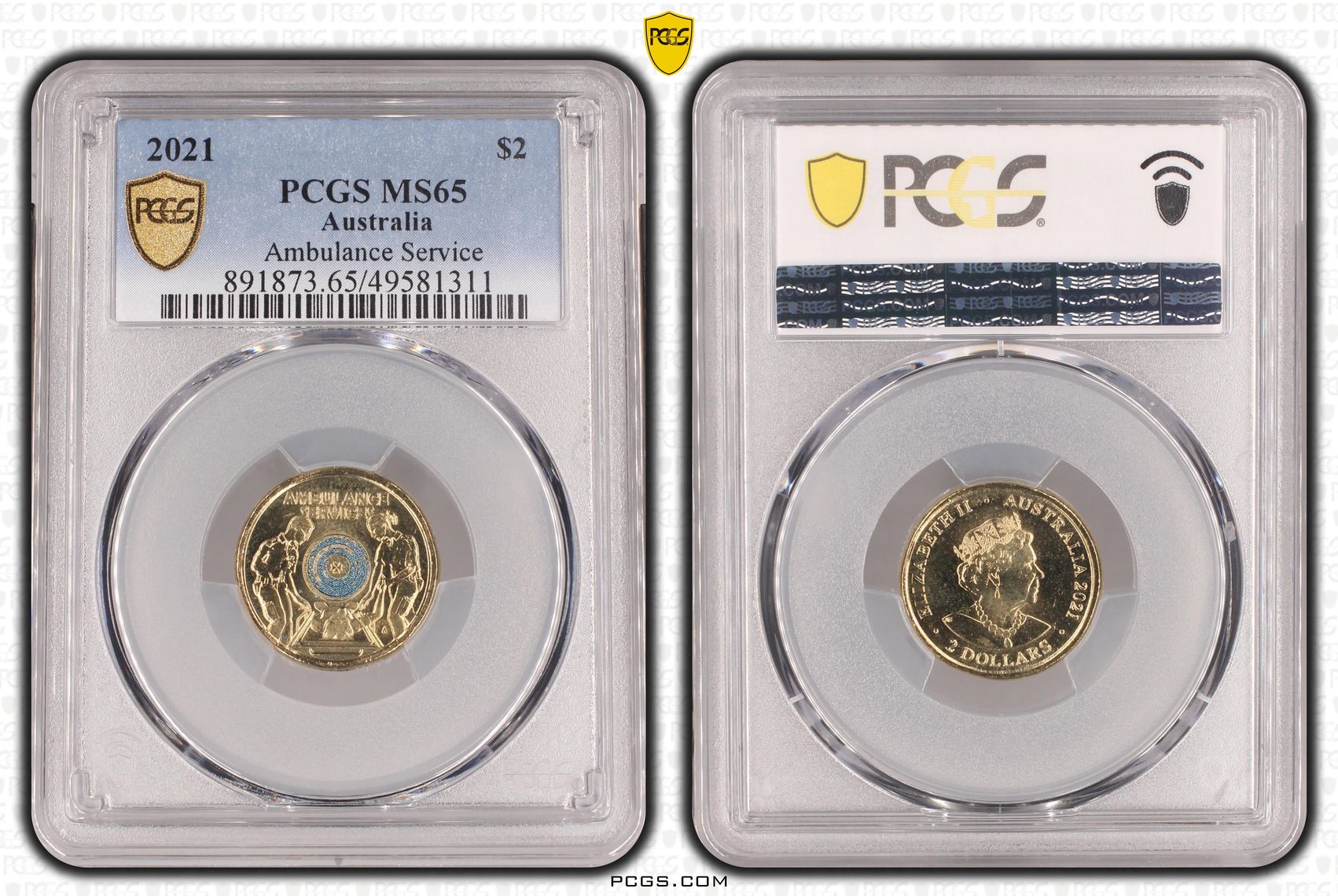 Elizabeth II, Ambulance Service - Colorized , Two Dollar, 2021, PCGS MS65