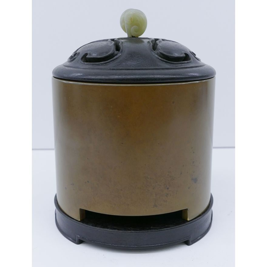 Chinese Bronze Covered Censer with Stand
