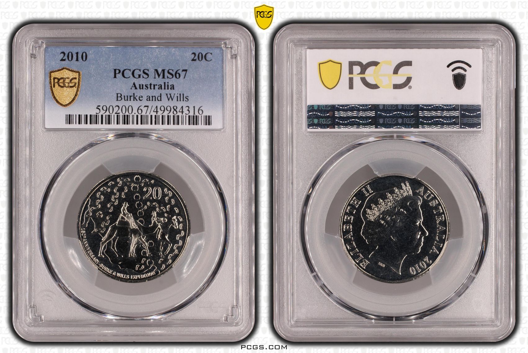 Burke and Wills , Twenty Cent, 2010, PCGS MS67