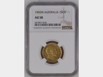 1902 MELBOURNE MINT GOLD SOVEREIGN AU58 EDWARD VII