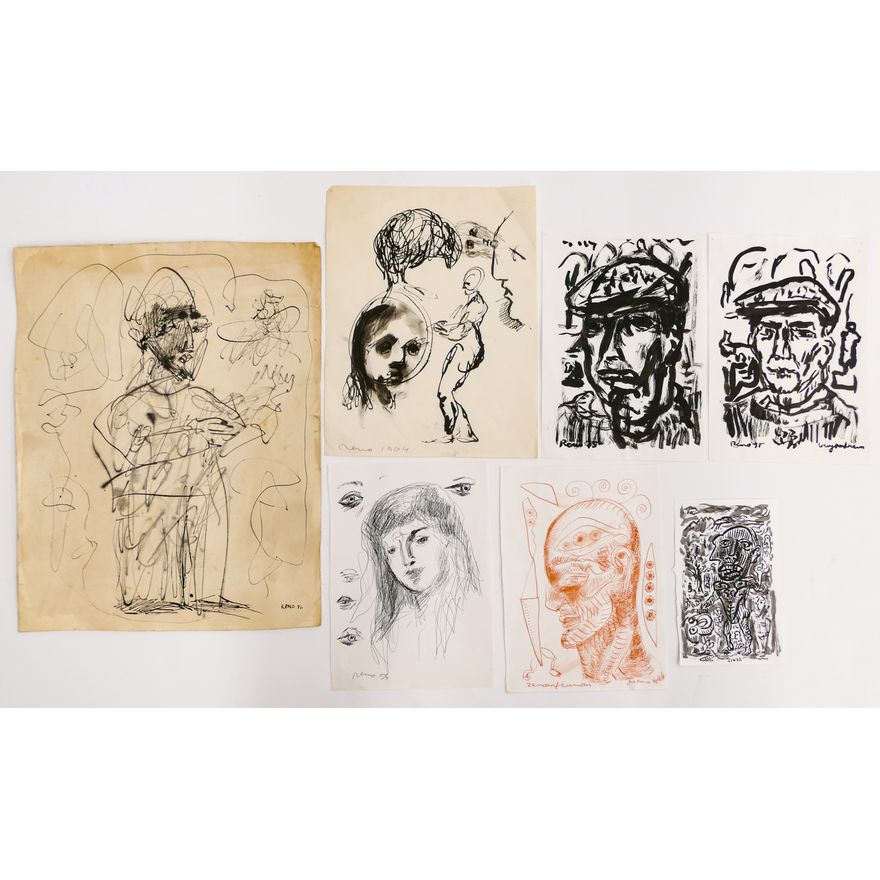 7pc Joe Reno Assorted Ink on Paper etc.