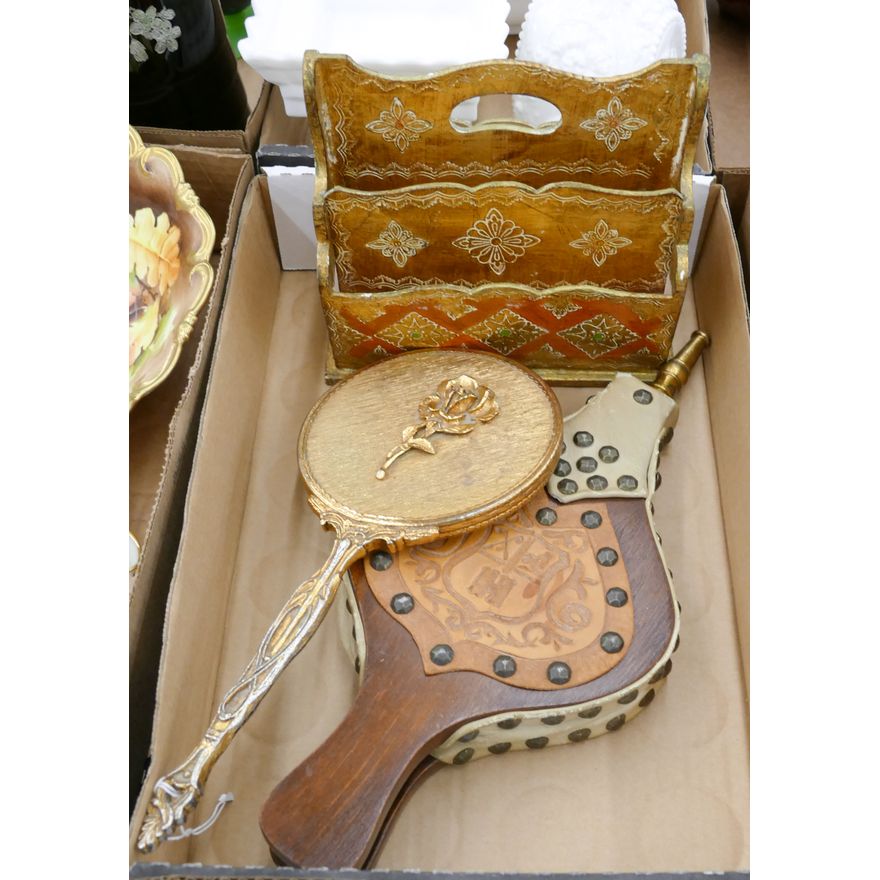 Box Vintage Gilt Hand Mirror Etc.