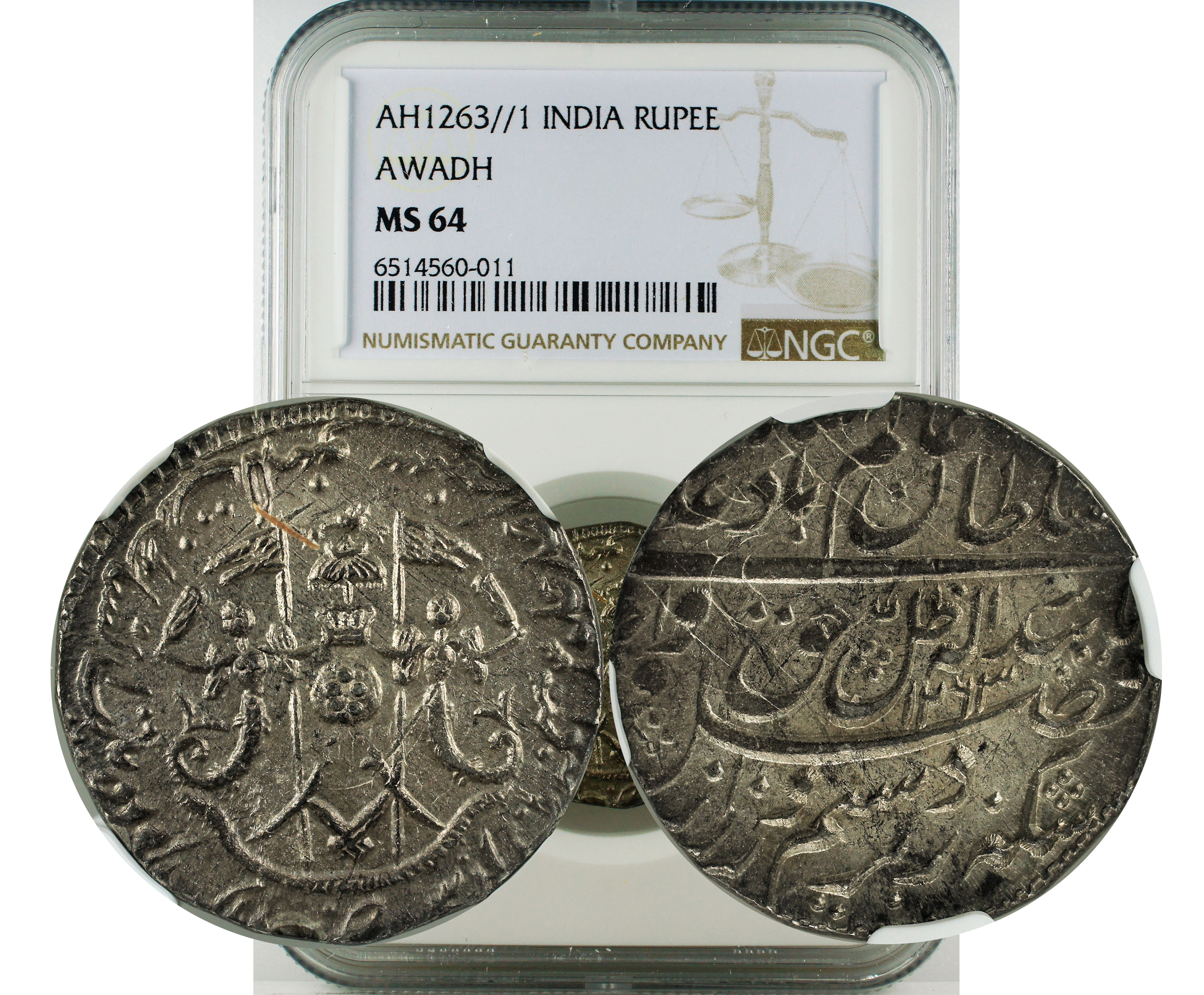 AH1263//1 INDIA AWADH RUPEE MS 64