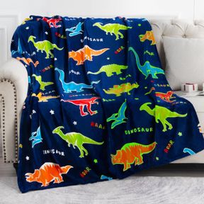 DINOSAUR GIFTS TOYS FOR BOYS GIRLS - GLOW IN THE DARK DINO BLANKET BEST CHRISTMAS BIRTHDAY VALENTINES EASTER PRESENTS FOR KIDS AGE