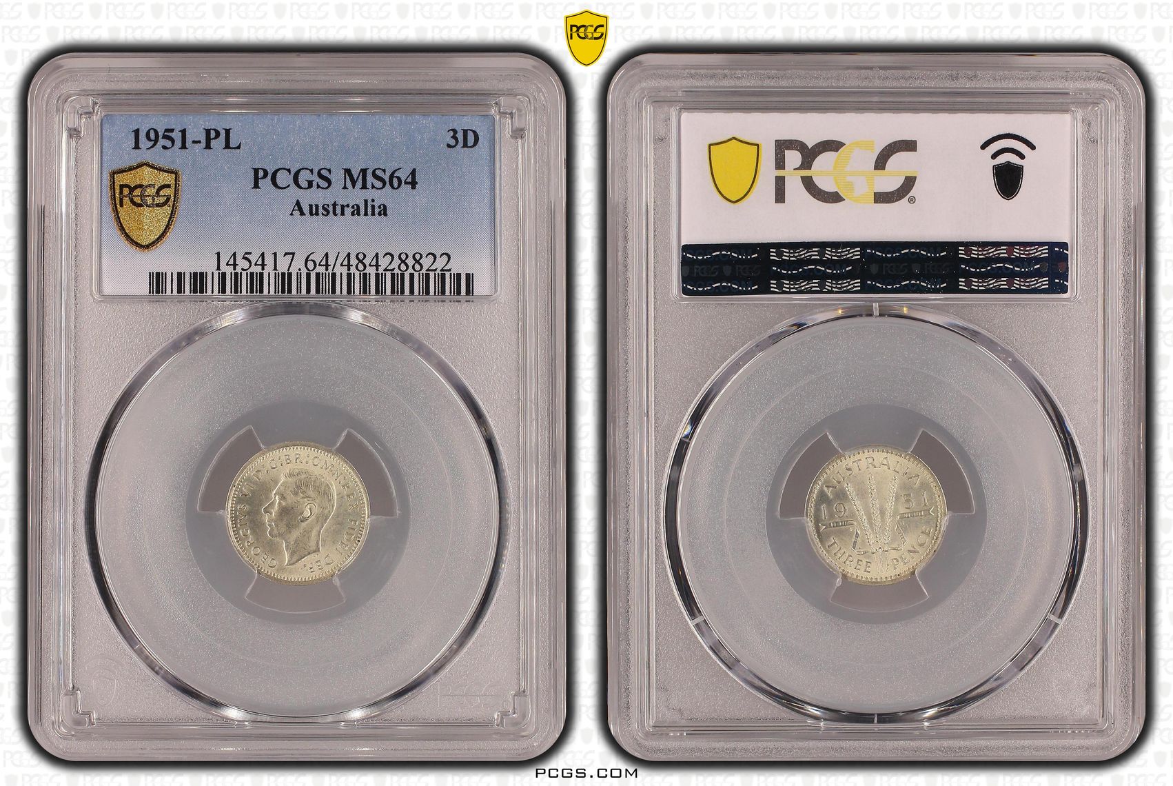 Threepence, 1951-PL, PCGS MS 64