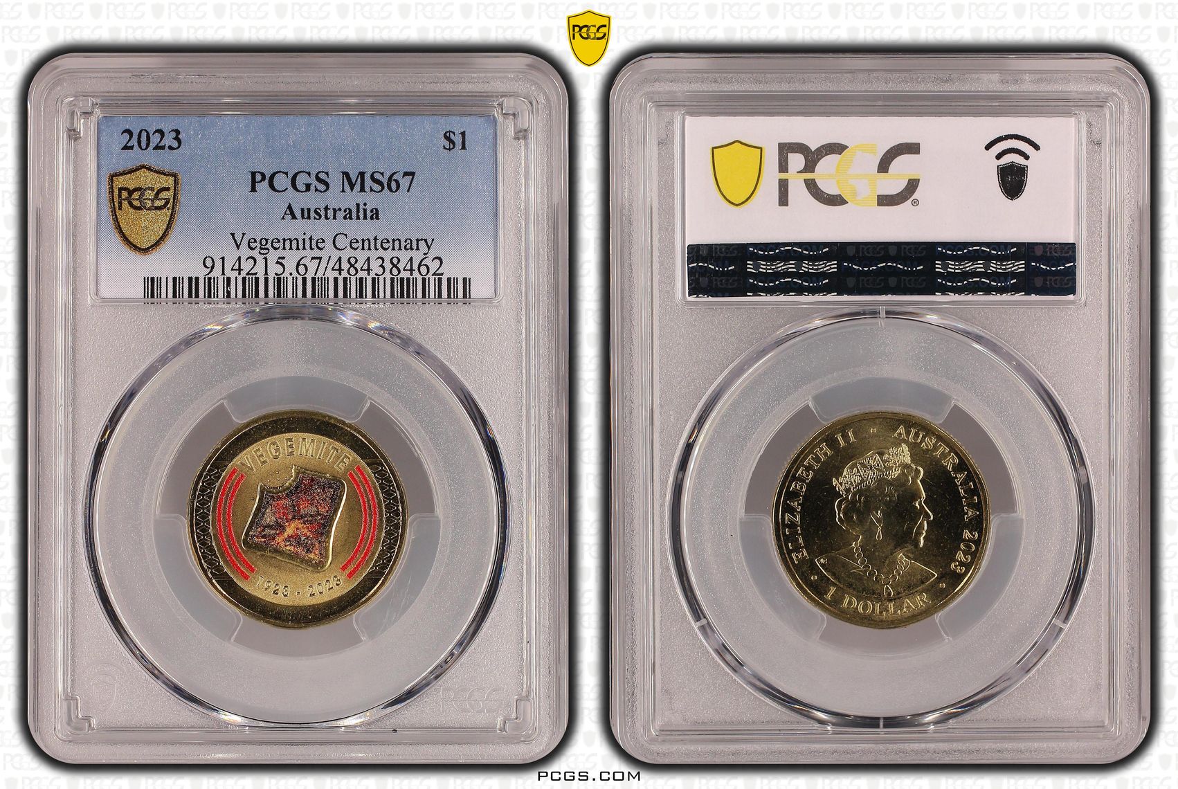 456 · Vegemite Centenary Colourised, One Dollar, 2023, PCGS MS67