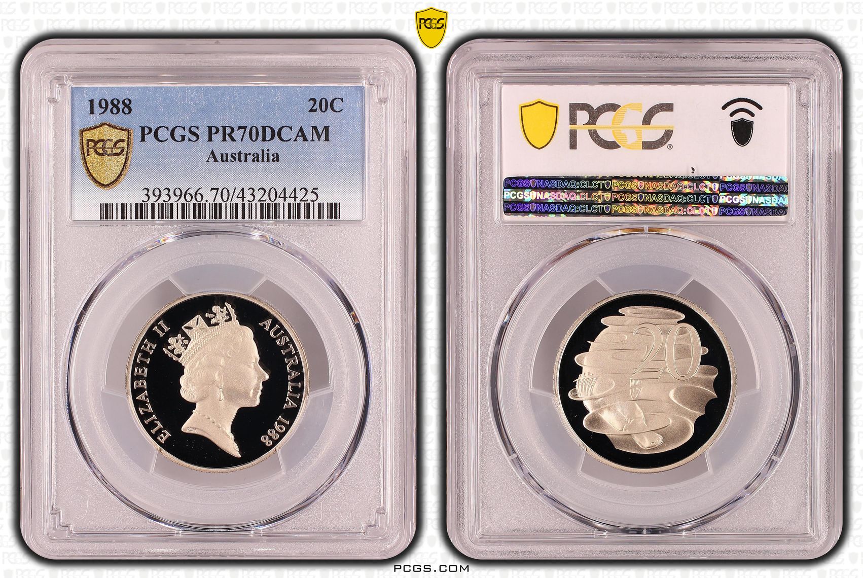 1988 Australia Twenty Cent, 20c PCGS - PR70DCAM POP 13/0 -425