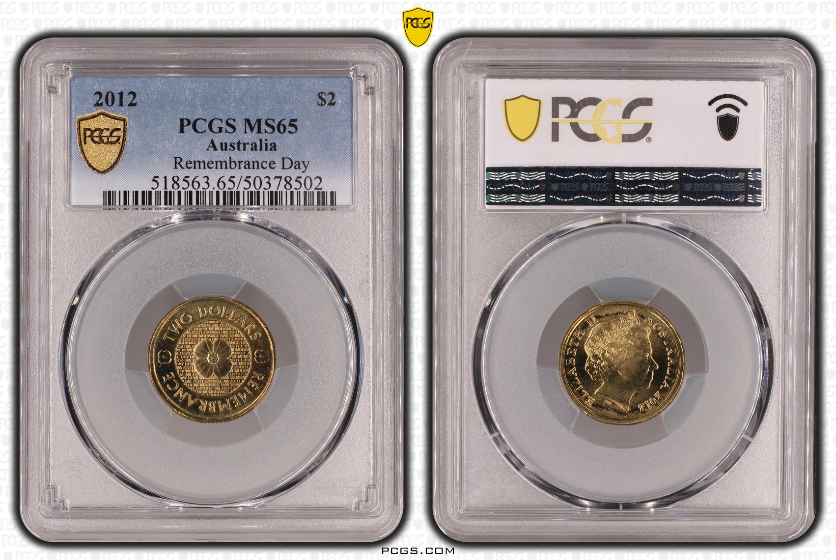 Remembrance Day , Two Dollar, 2012, PCGS MS65