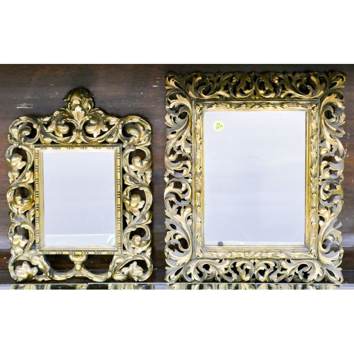 2pc Antique Italian Gilt Framed Small Mirrors 14'' and 15''