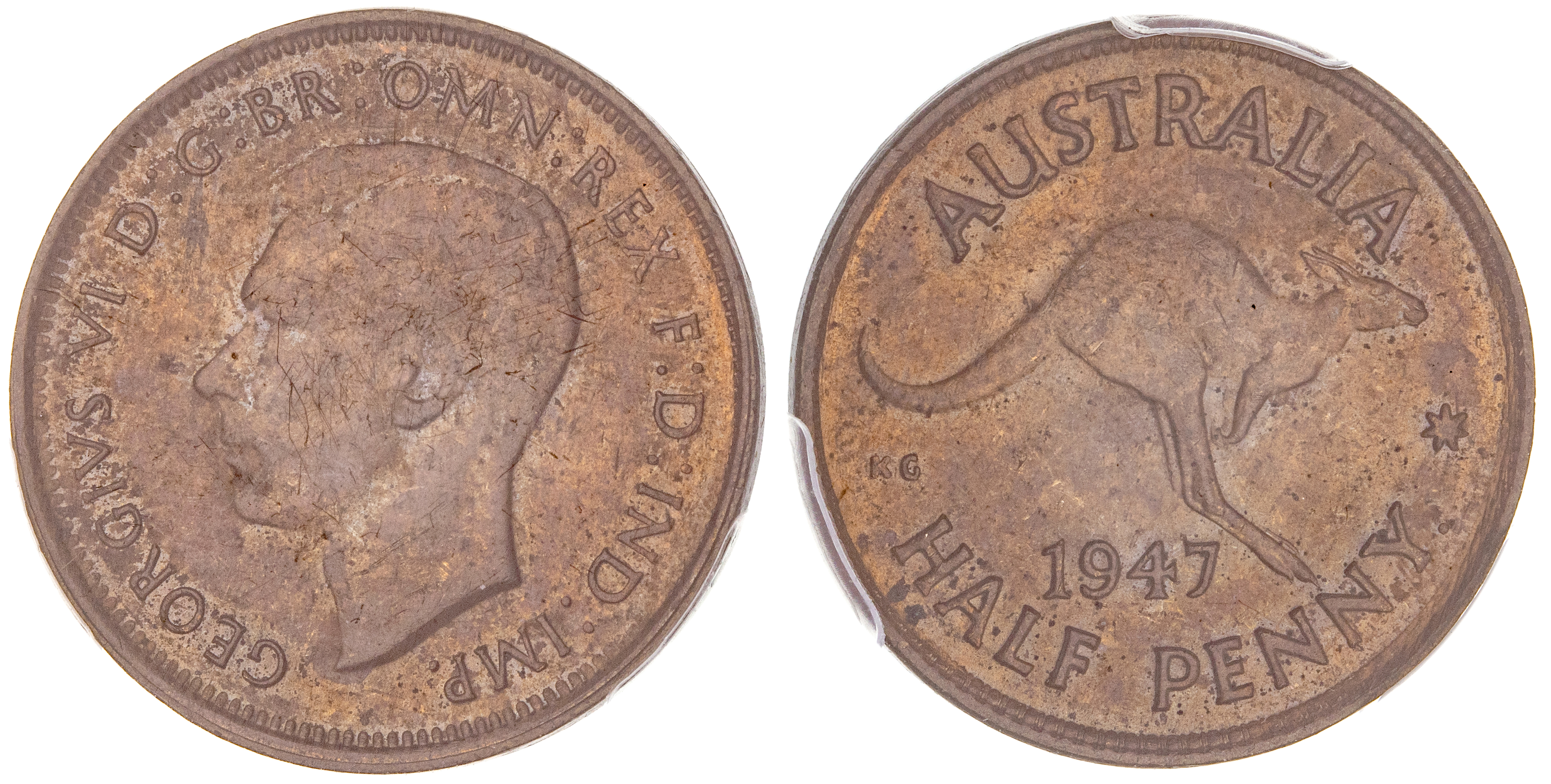 George VI, Halfpenny, 1947-Y., PCGS MS 63BN