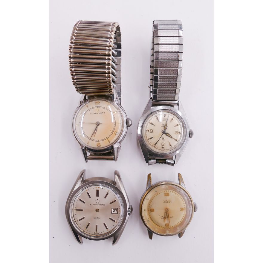 4pc Vintage Mens Wrist Watches- Eterna-Matic & Wyler.