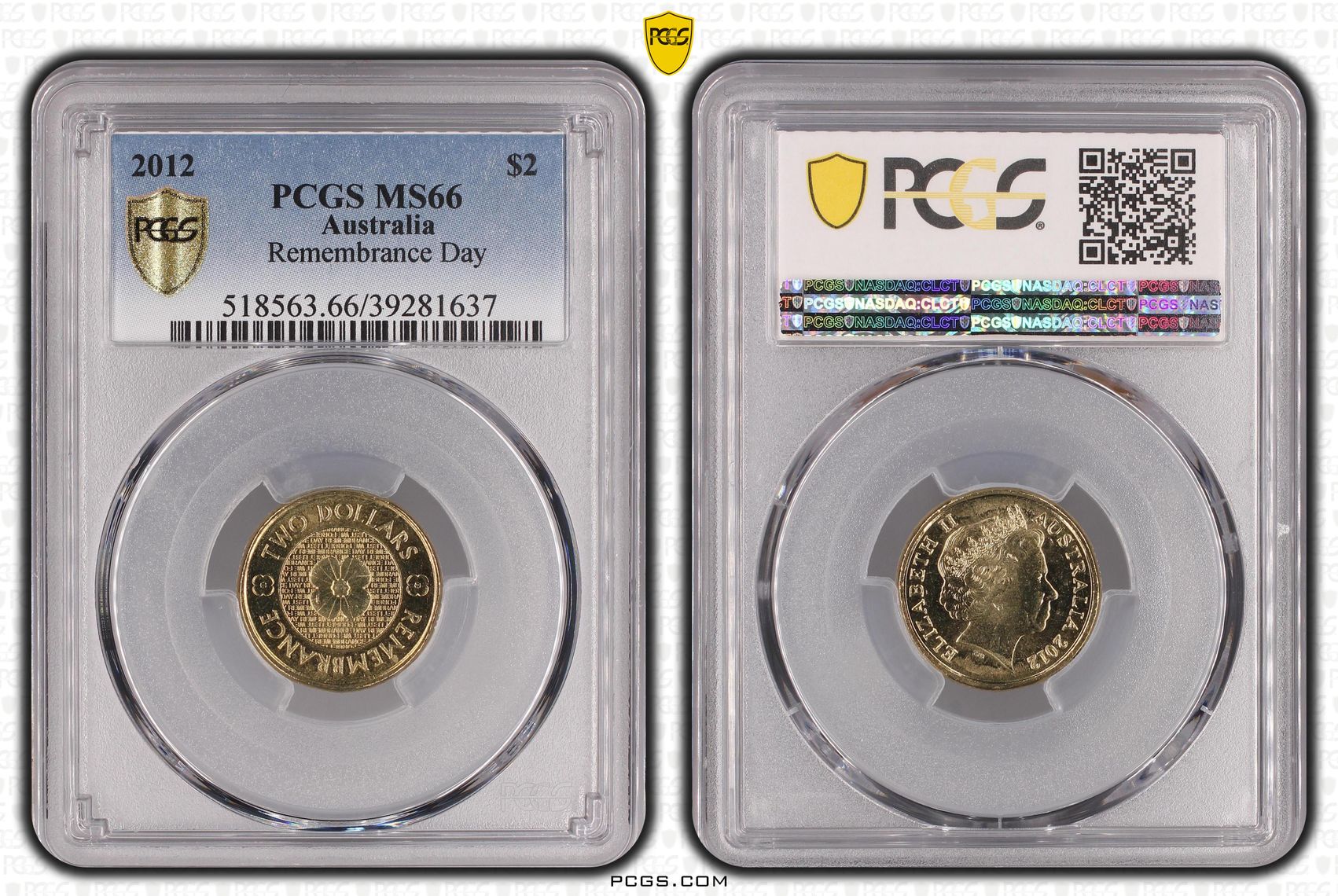 Remembrance Day, Two Dollar, 2012, PCGS MS66