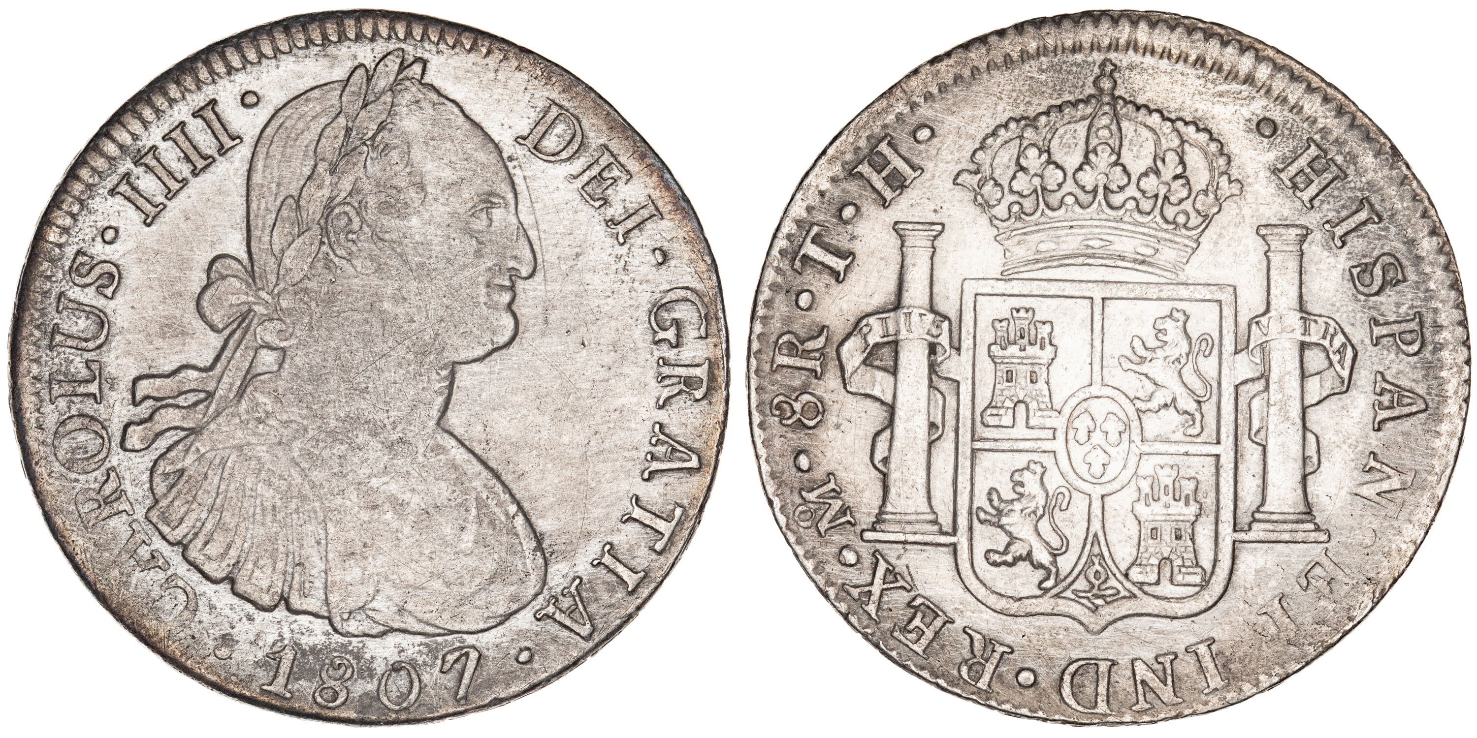 Mexico, Charles IV, Eight Reales, 1807-Mo T.H., VF