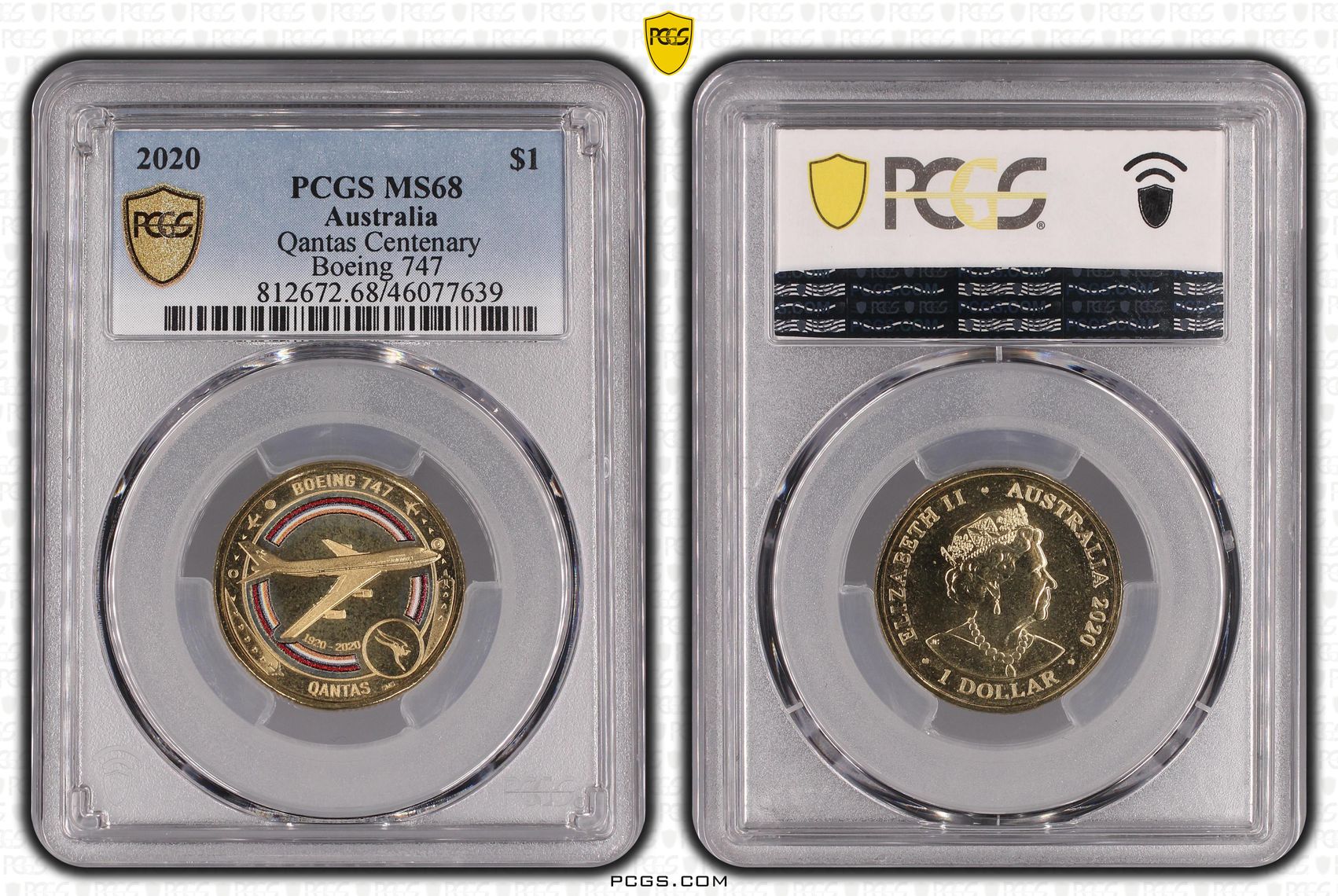 2020 Australia One Dollar, $1 Qantas Centenary Boeing 747 PCGS - MS68 -639