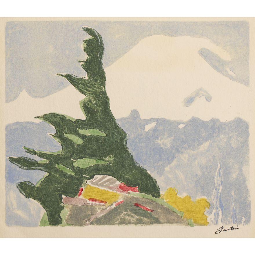 Paul Morgan Gustin ''Mount Rainier from Cascade Crest" Woodcut