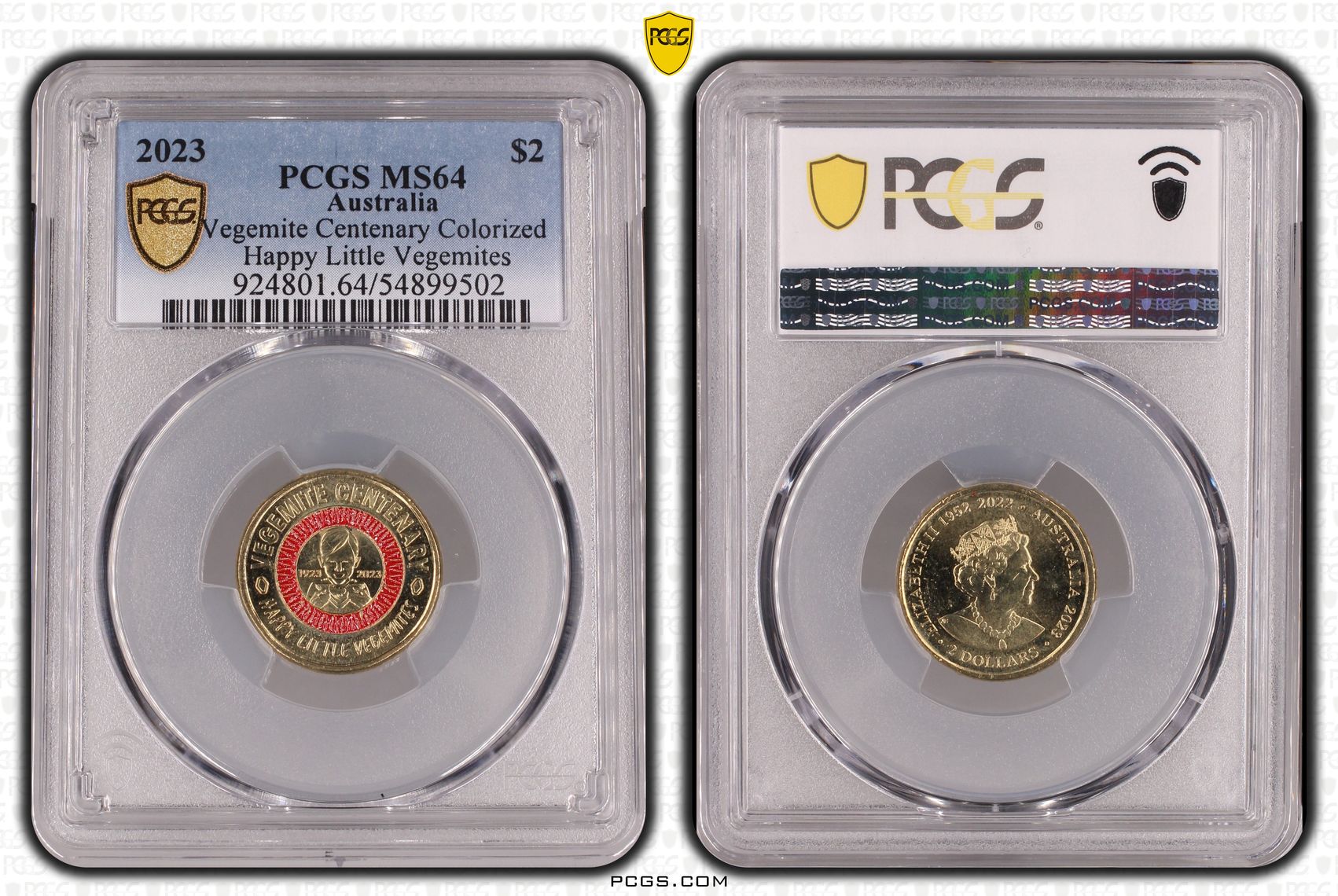 Vegemite Centenary Colorized Happy Little Vegemites, Two Dollar, 2023, PCGS MS64