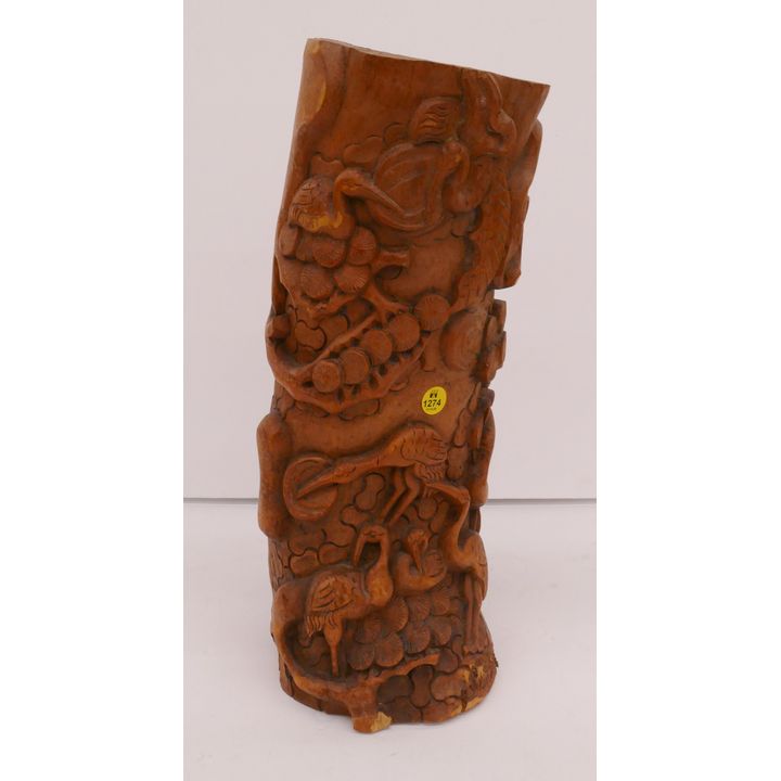 Old Chinese Crane Large Bamboo Brush Pot- 16''