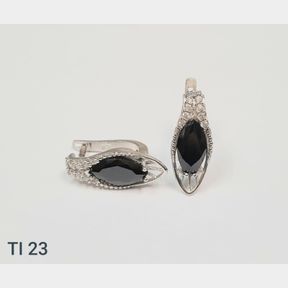 STERLING SILVER EARRINGS BLACK MARQUISE CENTER WITH CUBICS - 50692/324