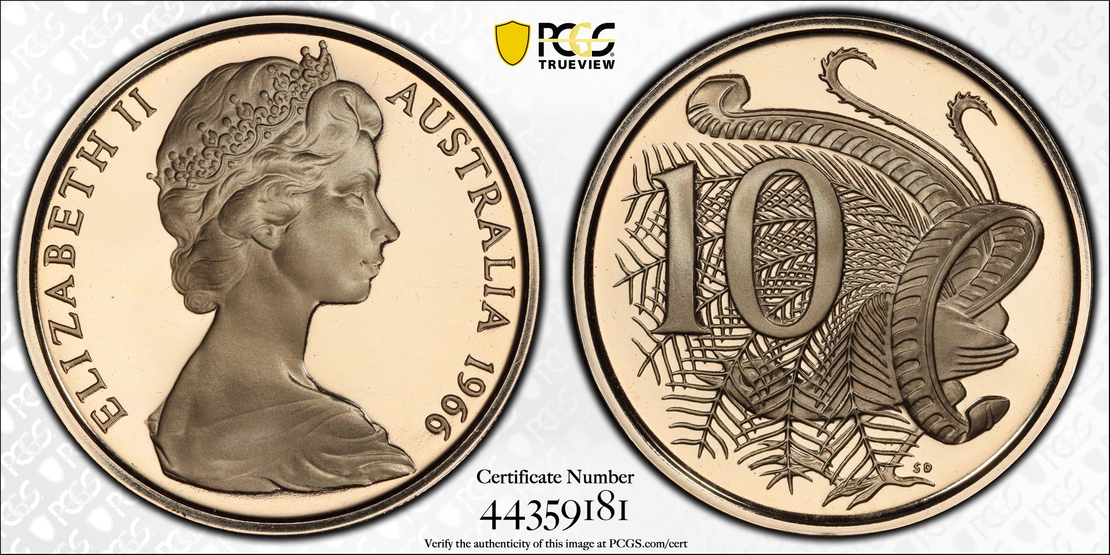 423 · 1966 Australian Ten Cent, 10c Proof PCGS - PR68DCAM -181