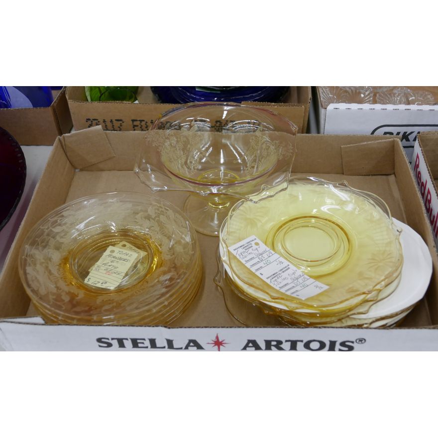 Box Topaz Etched Glass Plates etc.