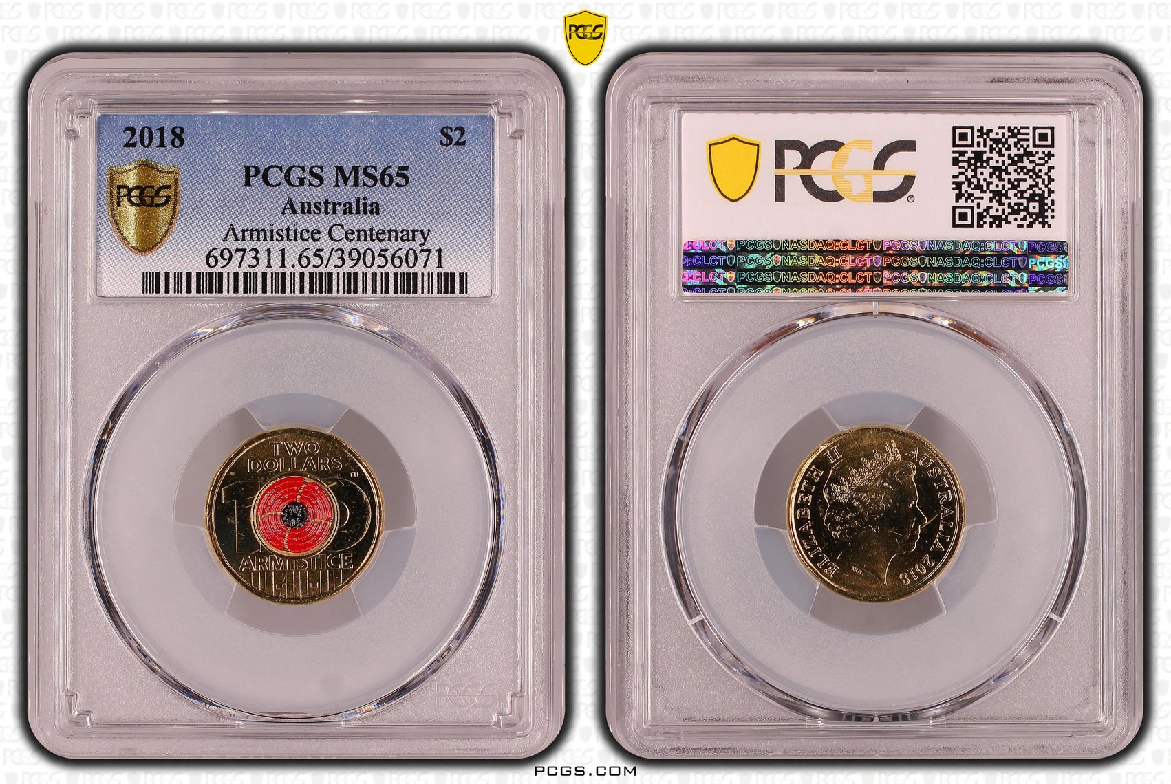 Armistice Centenary Colorized, Two Dollar, 2018, PCGS MS65