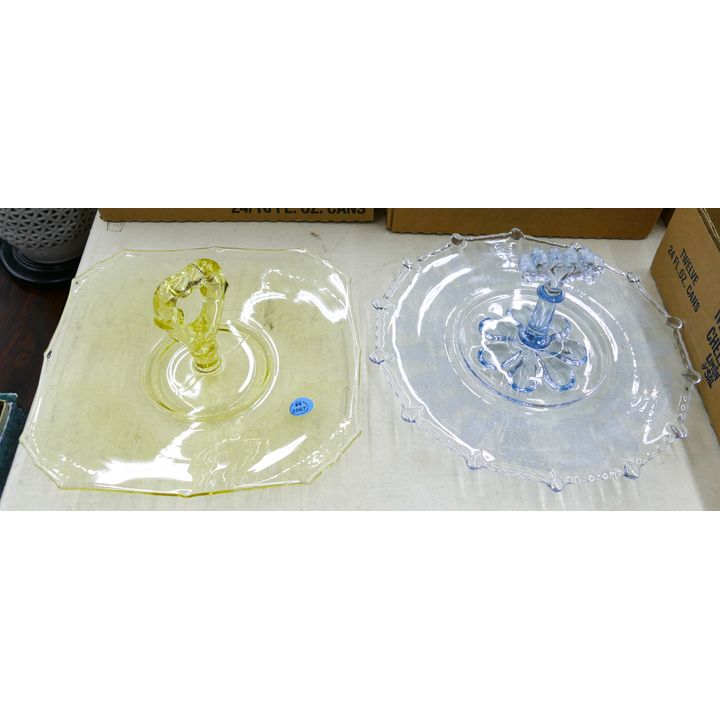 2pc Colored Etched Glass Handled Servers - Largest 10''