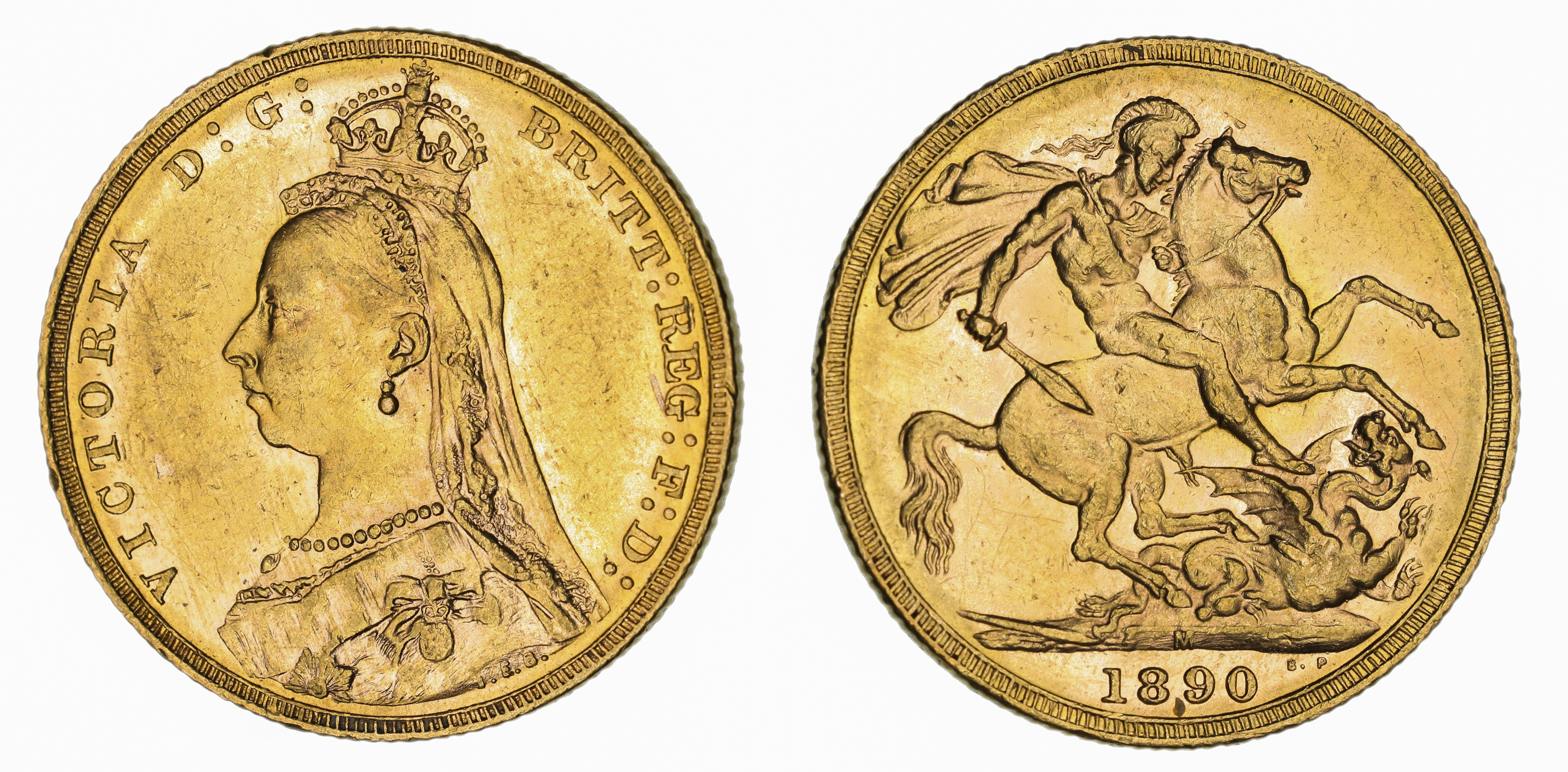 Victoria, St. George Reverse - Melbourne Mint - Jubilee, Sovereign, 1890, EF