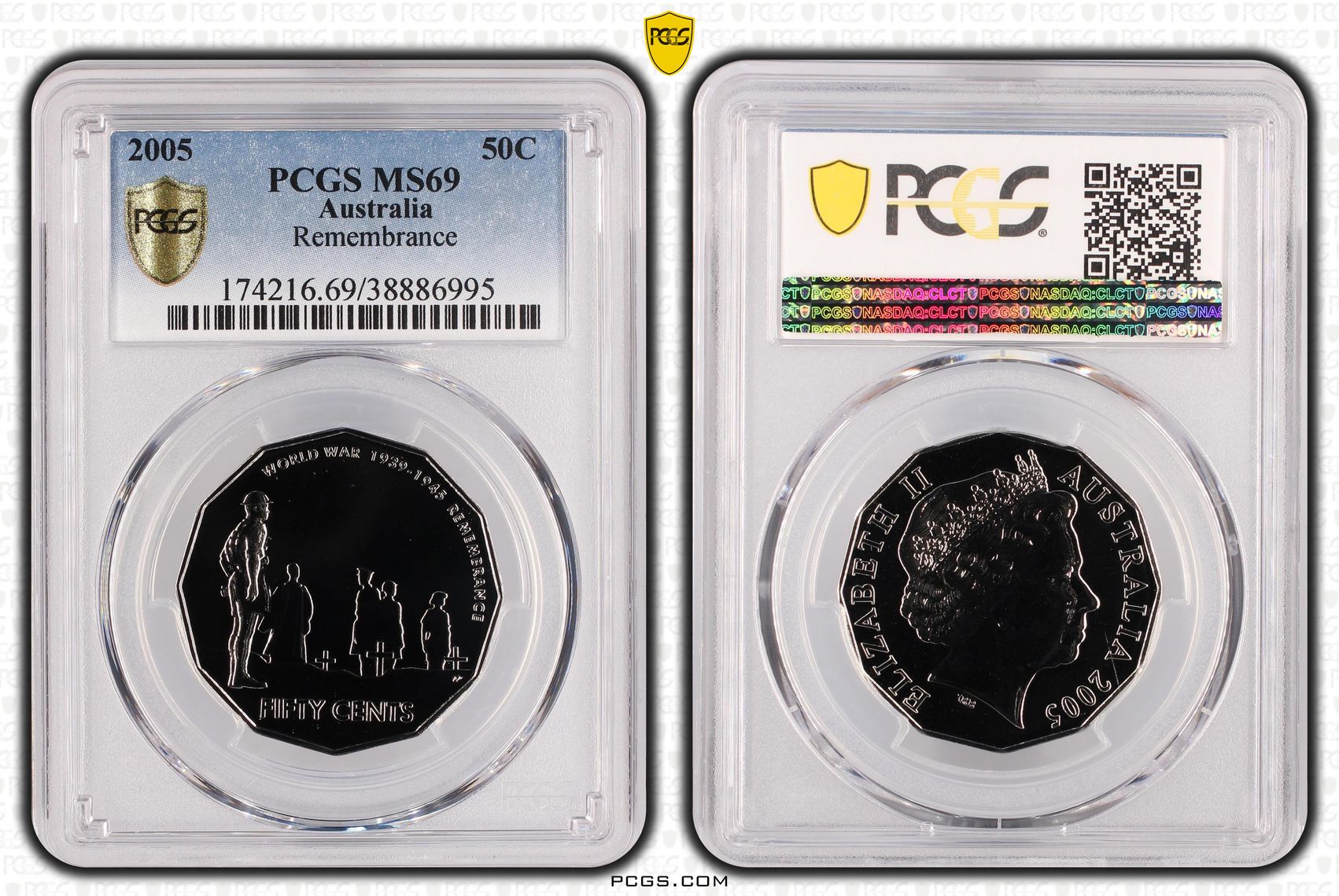 2005 Australia Fifty Cent, 50c Remembrance PCGS - MS69 -995