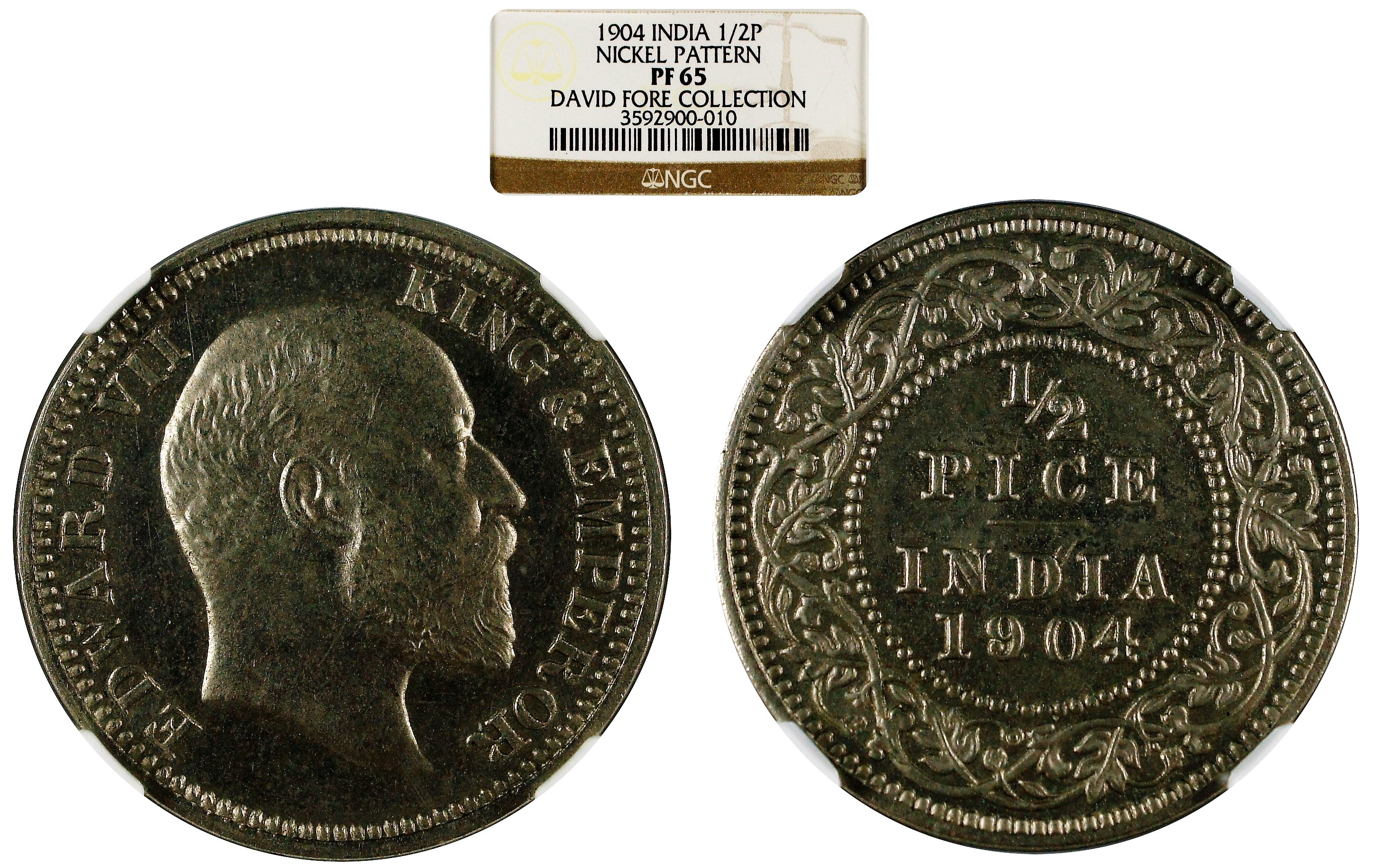 India British 1904 1/2 Pice Nickel Original Pattern NGC PF65 - Ex David Fore Collection