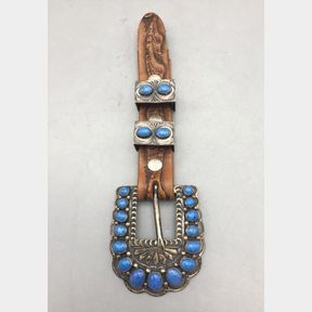 Three Piece Lapis and Sterling Silver Belt Buckle Set